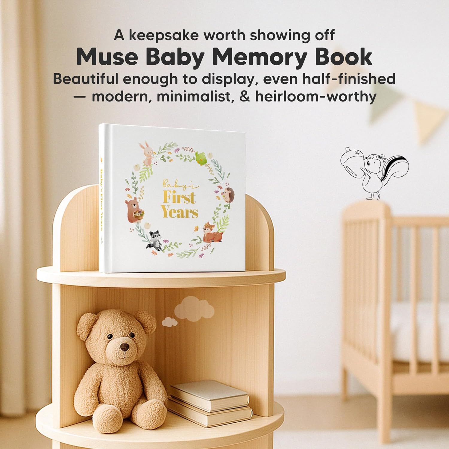 Keepsake Baby Memory Book, Girl, Boy - Beautiful First 5 Year Journal Book, 100 Pages Newborn Milestone Scrapbook, From Pregnancy to Age 5, First Time Mom Gifts for Baby Shower, Gender Neutral (Muse)